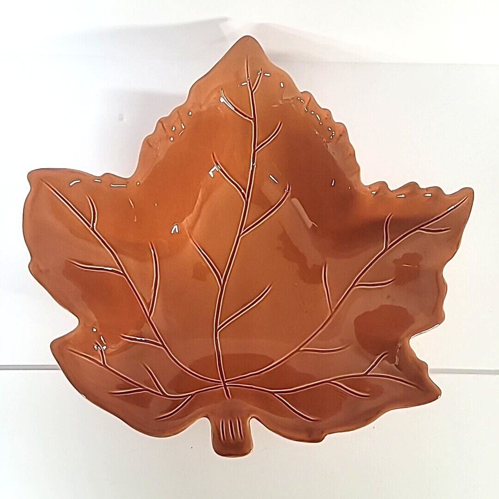 Harvest Large Orange Maple Leaf Shape Bowl 13" Long